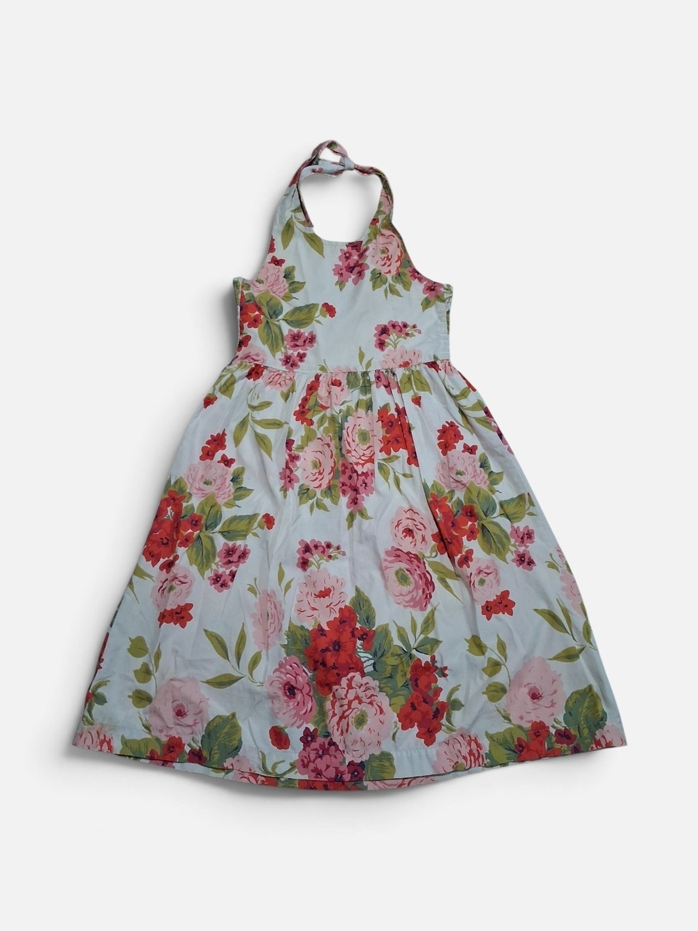 Mini Boden Girls Red Pink Floral Halter Dress 7/8